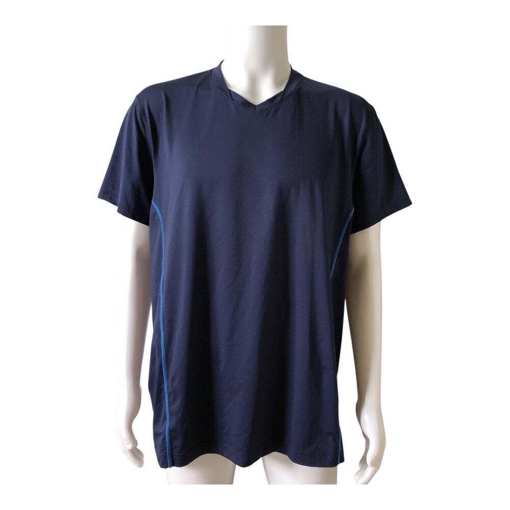 Under Armour HeatGear Athletic T Shirt Men XL Navy Blue V Neck Mesh Back Fitted